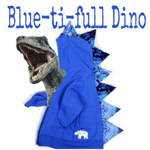 #021 - RTS Blue-ti-full Dino- Pullover - 2T | Youth S (6-8) | Youth XL (18-20)