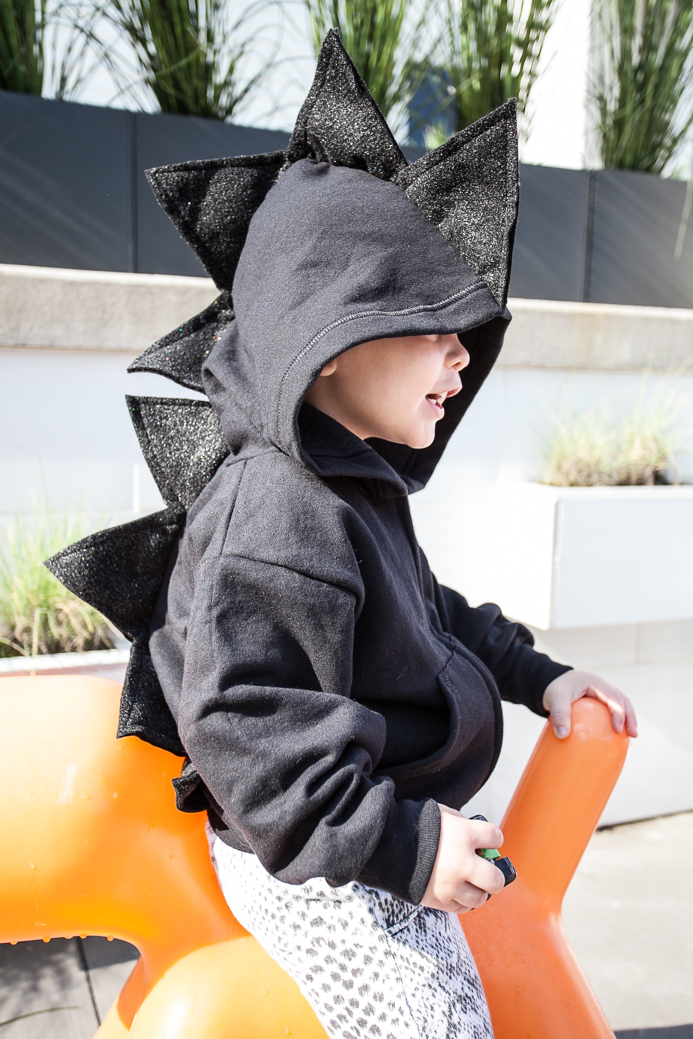Black Glitter Dinosaur Hoodie - Kids Sparkle Black Dragon Costume