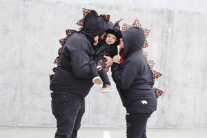 Dinosaur hoodies handmade with animal print spikes for grown ups
