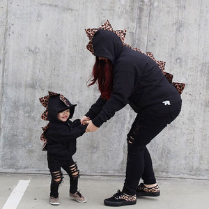 Mommy and me handmade dinosaur hoodies for gift giving