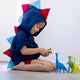 Baby Toddler Kids Blue Dinosaur Hoodie  - Navy and Red Spiked Dino Sweater - Wolfe and Scamp