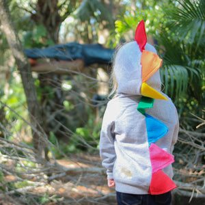 Rainbow Dinosaur Hoodie for Babies, Toddlers and Kids - Gray Jacket - Wolfe and Scamp
