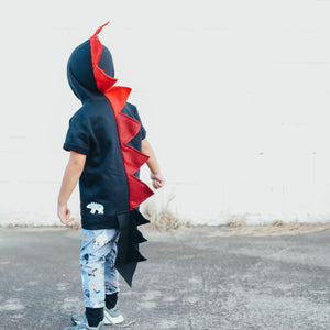 kids black dragon costume hoodie with red spikes for pretend play