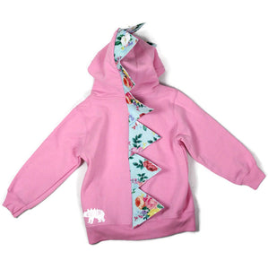 pink dinosaur hoodie with flower print spikes