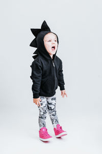 black glitter sparkle spike dinosaur hoodie for girls