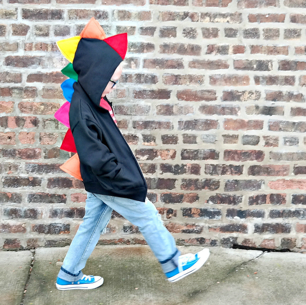 Girls Long Rainbow Ombre Sleeve Hooded Denim Jacket