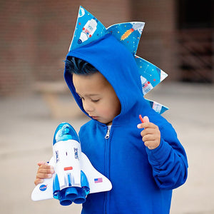 blue dinosaur hoodie with rocket ship spikes for toddlers