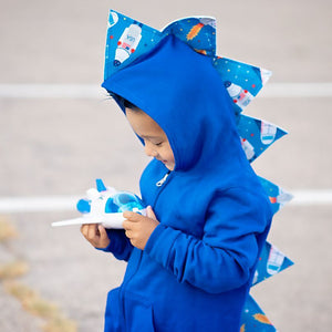 dinosaur hoodie for toddler boy with rocket ship spikes