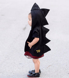Black Glitter Dinosaur Hoodie - Kids Black Dragon Costume - Wolfe and Scamp